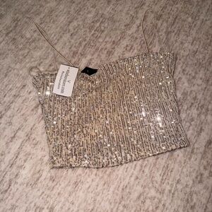 Windsor Silver Sequin Crop Top